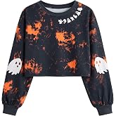 UNIQUEONE Halloween Sweatshirts for Women Spooky Shirt Halloween Crop Top | Halloween Sweatshirt Cropped Sweatshirt with Cute Ghost Graphic Design, Perfect for Halloween Party, Fall Outfits, Everyday