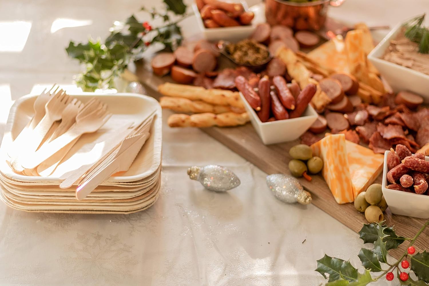 50 8" Disposable Square Palm Leaf Plates + 100 Cutlery (50 Forks, 50 Knives) - Better Than Bamboo or Wood Plates. Heavy Duty, 100% Compostable & Biodegradable Eco Friendly Party Plates (8 inch): Kitchen & Dining