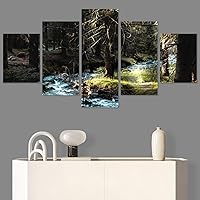 SIGNWIN 5 Panel Canvas Wall Art Green Forest for Home Decorations Ready to Hang - 60