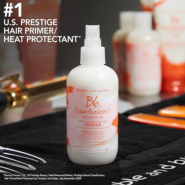 BUMBLE AND BUMBLE. HAIRDRESSER’S INVISIBLE OIL HEAT/UV PROTECTION LEAVE-IN CONDITIONER HAIR PRIMER | HYDRATING, ANTI FRIZZ, COLOR SAFE | STRAIGHT, COILY | WITH ARGAN OIL + COCONUT OIL, 8.5 FL OZ