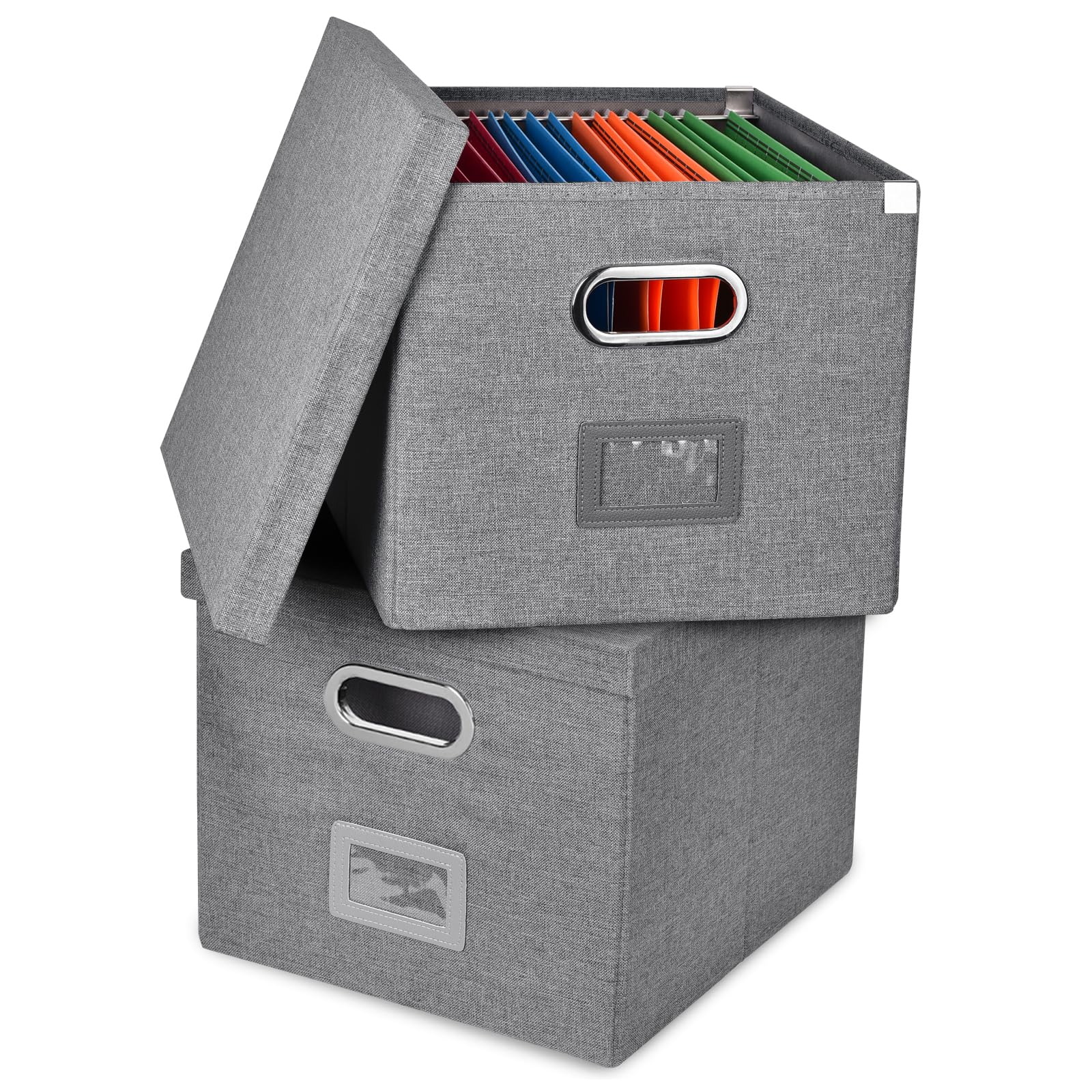 Umtiti 2PCS A4-Size File Organizer Box with Lid（Folders not included. File Folder Storage, Easy Slide Durable Hanging File Box for Office/Decor/Home,Dark Gray.S-UK