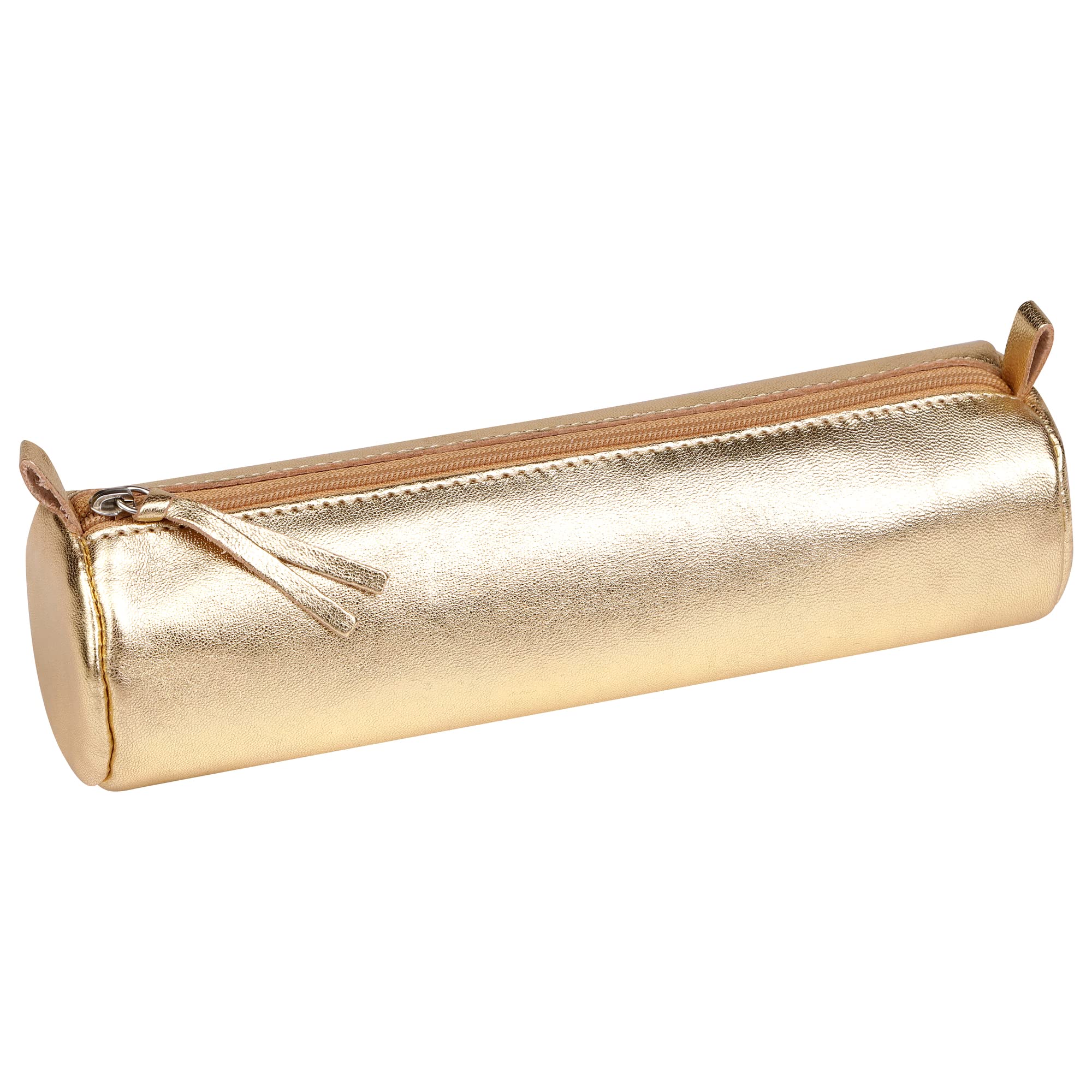 Clairefontaine 8692C - Round Gold Iridescent Effect School Pencil Case Ø5,5x22 cm in Genuine Lambskin Leather - School Supplies - Pencil Case - Pencil Tray