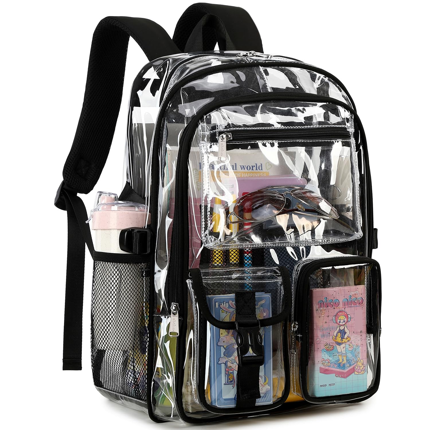 Photo 1 of abshoo Large Clear Backpack For Girls Women School Bookbag Heavy Duty Transparent Backpack (Black)