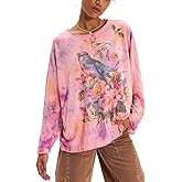 Keliholiyu Preppy Floral Graphic Sweatshirt Women Teen Girls Oversized Aesthetic Pullover Top Y2K Vintage Loose Sweater Shirt