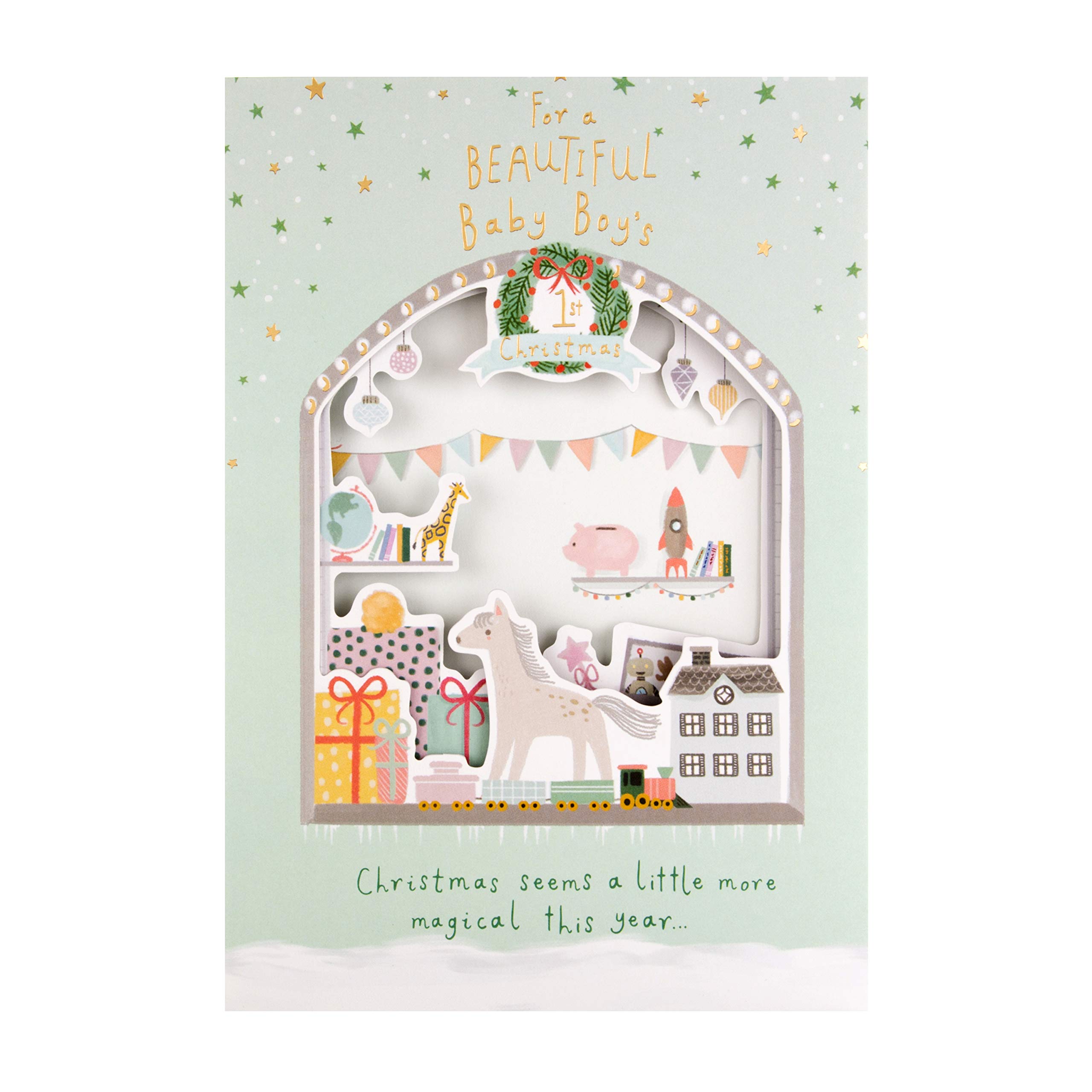 Hallmark Baby Boy's 1st Christmas Card - Traditional 3D Design