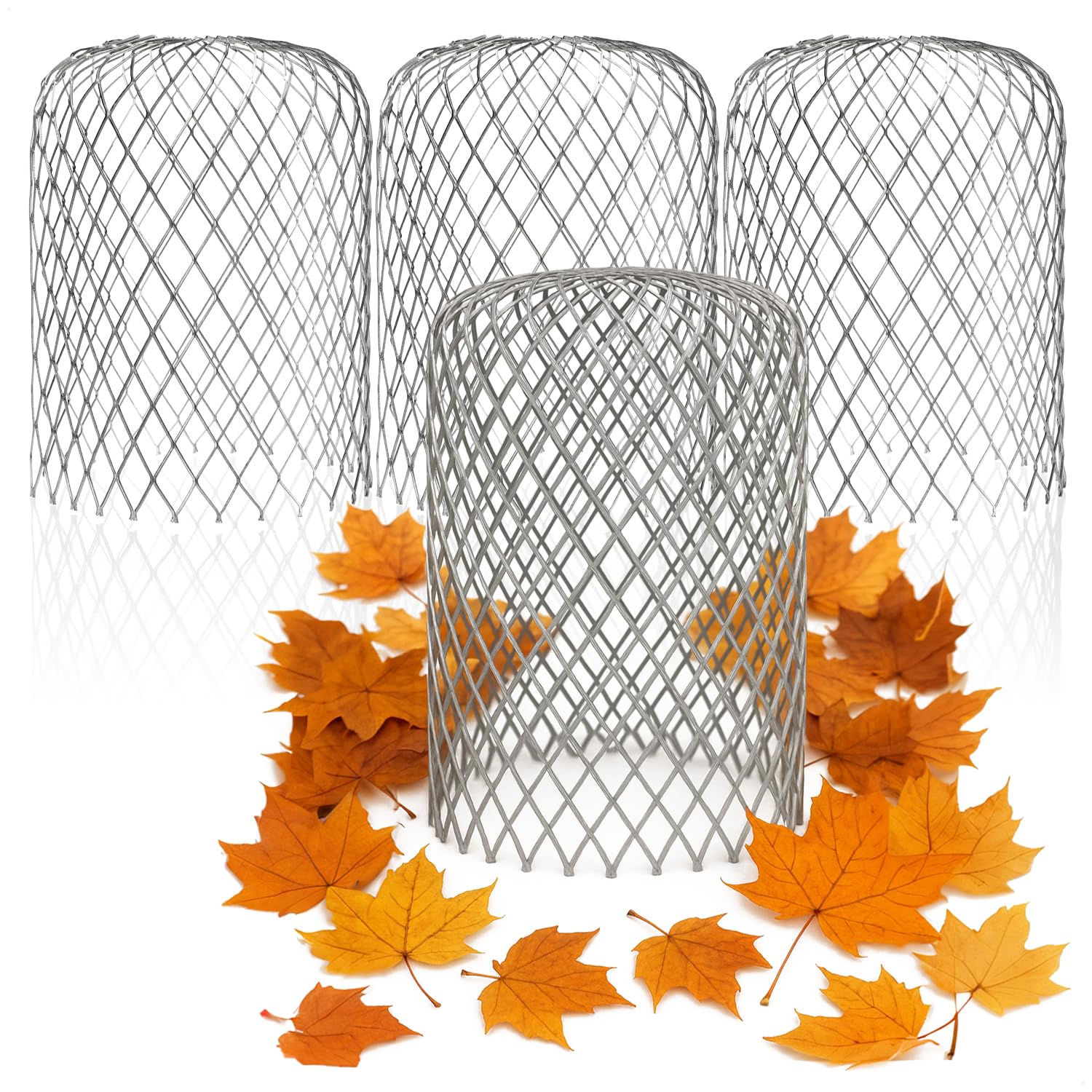 com-four® 4x gutter guards for downpipes made of galvanized steel - leaf protection for pipes from 6.5-9 cm Ø - leaf sieve against blockage - leaf catcher (Set 7 - Downpipe protection steel 4x)