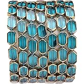 DADIFEN Glass Octagon Beads Lake Blue 6x9mm 28pcs Rectangle Golden Edge Crystal Loose Beads for DIY Craft Jewelry Making