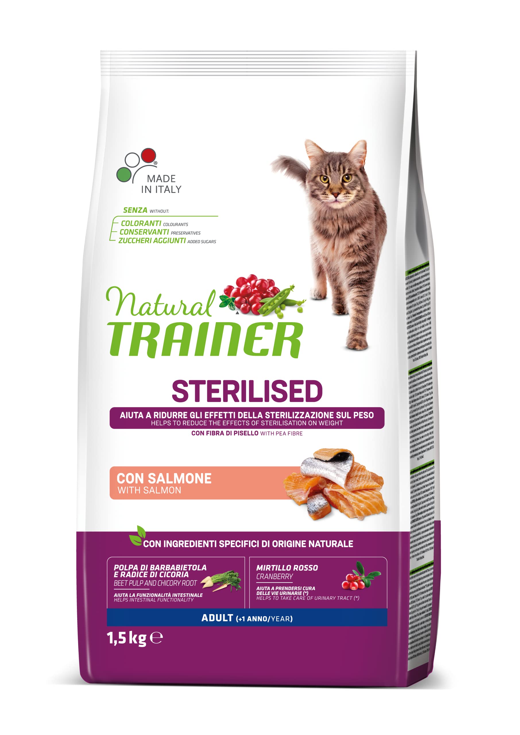 TRAINER Natural with sterilised salmon 1.5 kg - Dry feed for cats