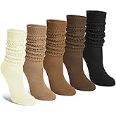 Justay 5 Pairs Slouchy Socks for Women - Knit Cotton Tube Cute Knee High Boot Long Scrunch Slouch Socks Gifts