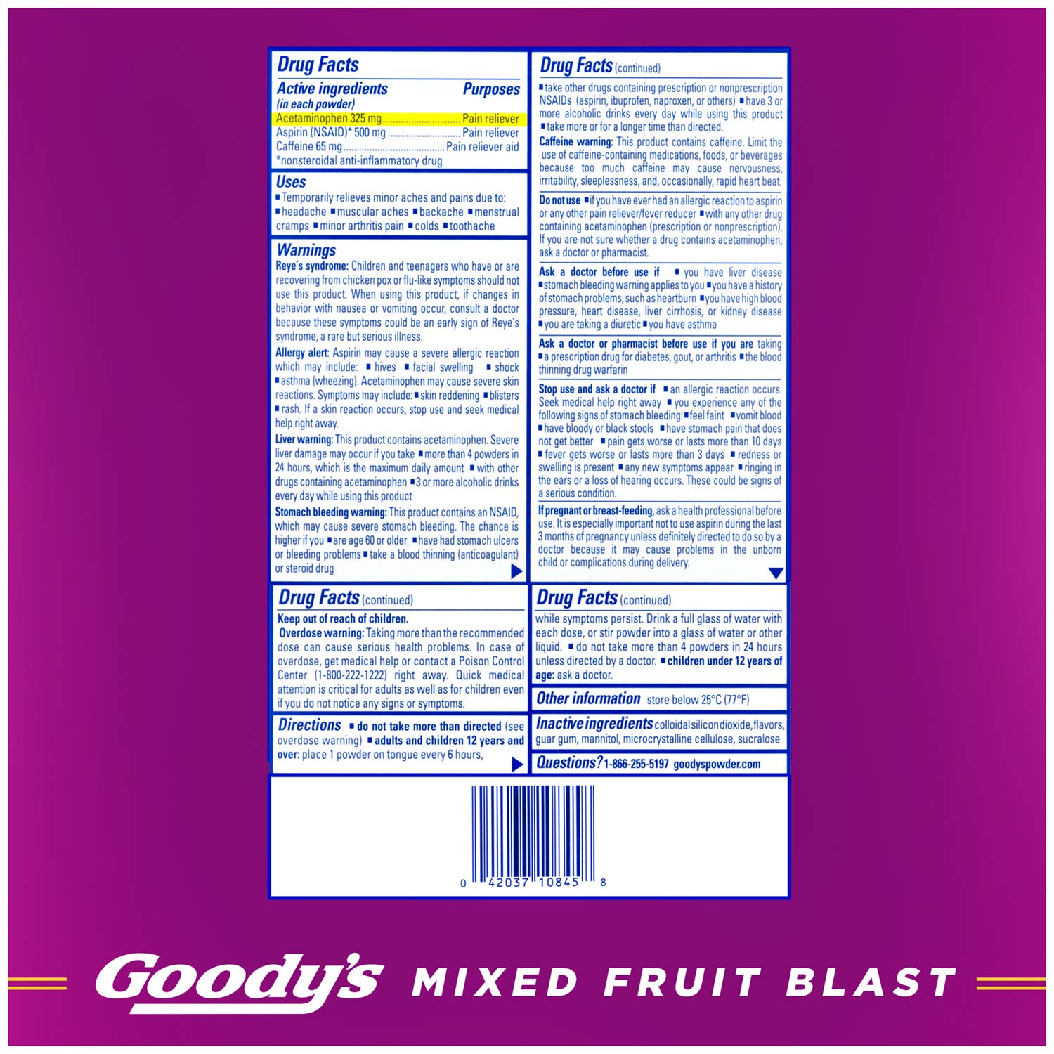 Goody's Pain Relief Powders, Extra Strength Headache Powder Mixed Fruit Blast, 24 ct (Pack of 1)