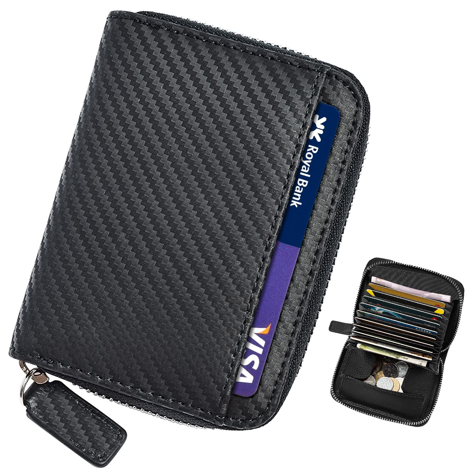 KTUEOV Card Holders Women, Credit Card Holder for Women Genuine Leather Card Holder RFID Blocking Smooth Zipper Design with 10 Card Slots 2 Cash Slots and 1 Coin Pocket, Small Coin Purse for Women Men