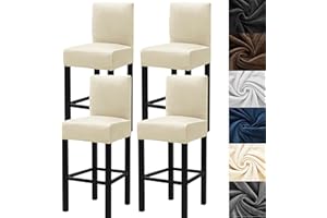 HFCNMY Bar Stool Covers,4 Pack Stretch Bar Stool Covers with Backs Velvet Bar Stool Covers Barstool Seat Cover Washable Bar Chair Covers High Chair Cover with Elastic Bands Beige