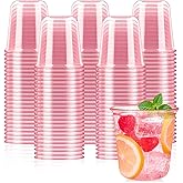 Jycnolm 100 Pcs Pink Plastic Cups 12 Oz Disposable Stemless Wine Glasses Cocktail Pink Party Cups for Meeting, Wedding, Birthday, Valentines Party Supplies
