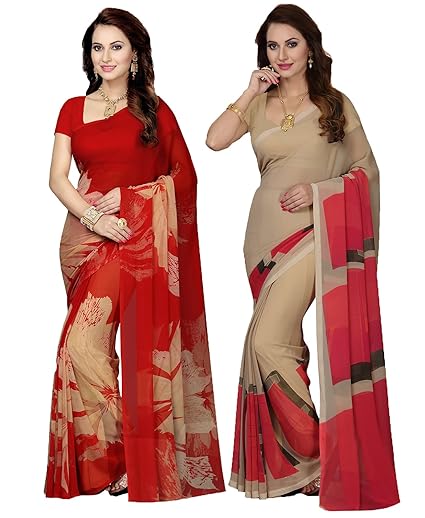 Combo Of 2 Poly Georgette Multicolor Printed Women Saree