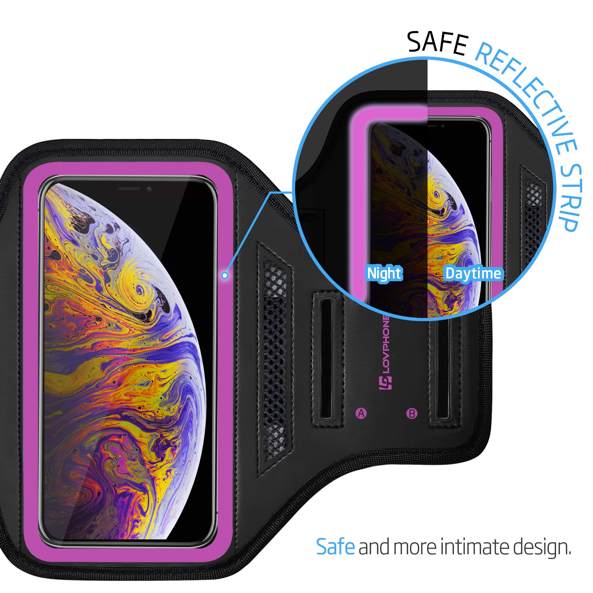 LOVPHONE Armband for iPhone iPhone Xs Max, Waterproof Sport Outdoor Gym Running Key Holder Card Slot Phone Case Bag Armband (Pink)