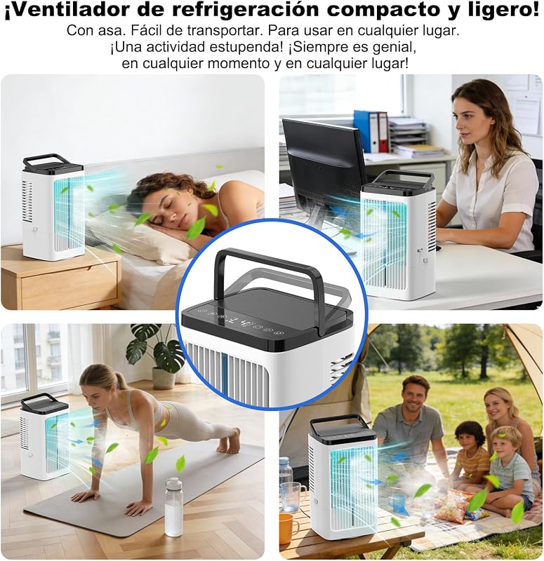 Aire Acondicionado Portátil 4 en 1, Enfriador de Aire Portátil 1200ml, 4 Velocidades, 2 Nebulización, 7 Colores LED, Temporizador 1-8H, Enfriador de Aire para Camping, Oficina (Blanco) — foto 7 de 7