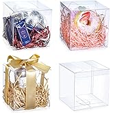 100 Pcs Clear Favor Boxes Plastic Clear Gift Boxes 4 x 4 x 4 Inch Candy Transparent PVC Gift Package for Teacher Students Back to School Wedding Bridal Baby Shower Party Cupcake Macaron Candy Cookie