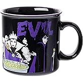 Silver Buffalo Disney Villains Evil Featuring Ursula, Cruella de Vil, The Evil Queen, and Maleficent Ceramic Camper Mug, 20 Ounces