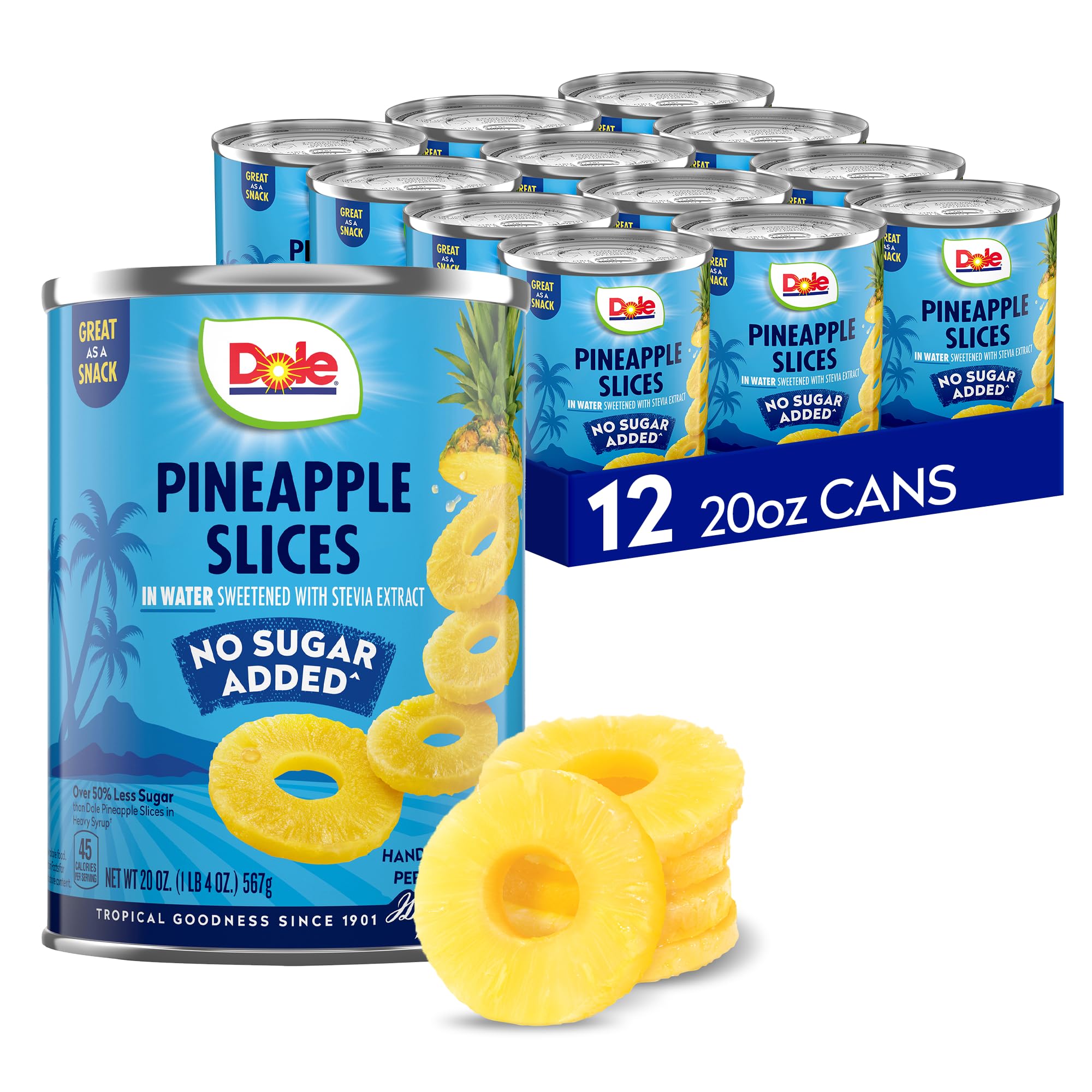 Dole Pineapple Slices in Water with No Sugar Added^ – Dole Fruit Cans – 20 oz – 12 Pack