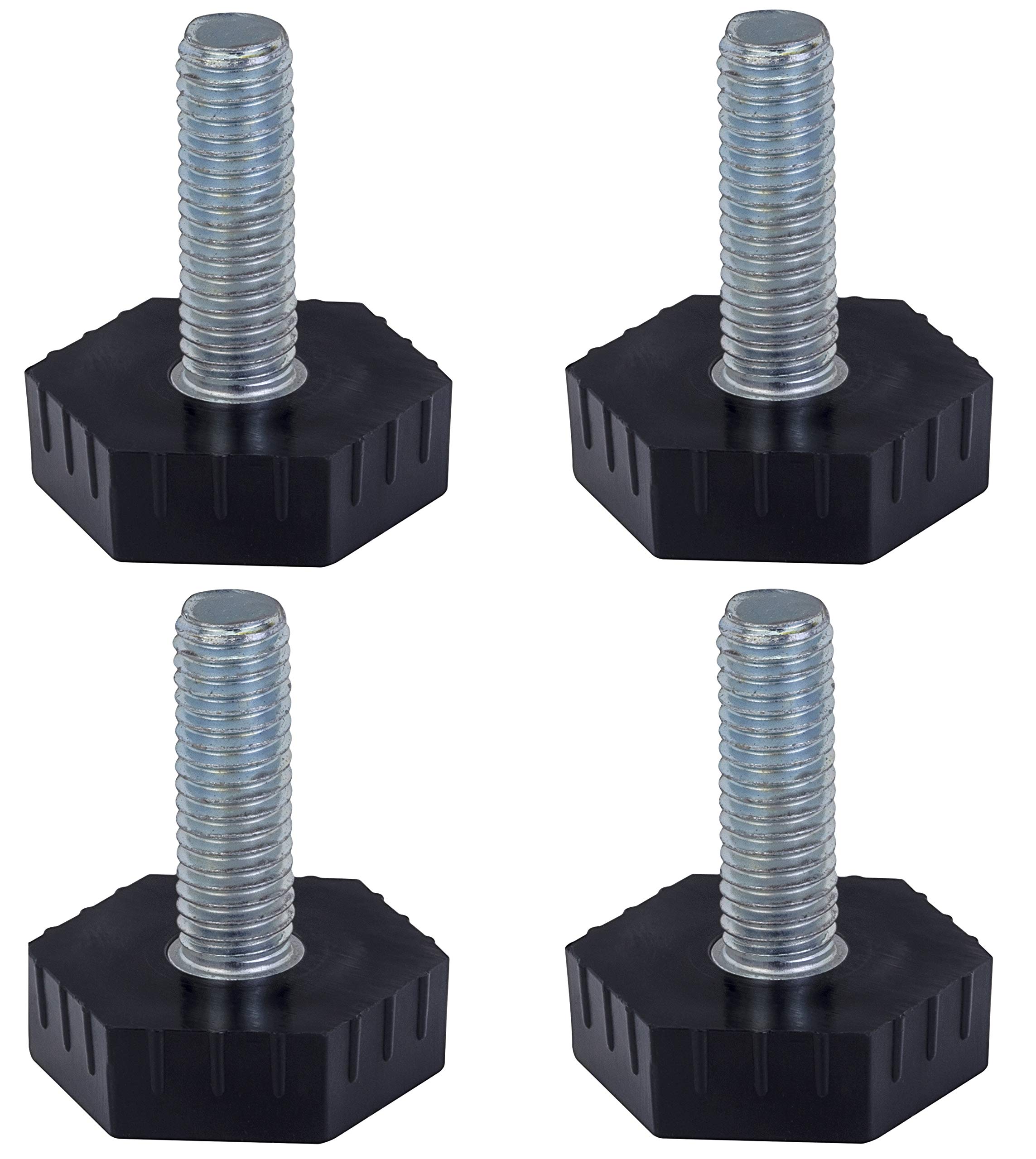 Bulldog Castors Adjustable Levelling Feet - Set of 4 - M8 Thread with 25mm Hexagon Foot - Ideal for Furniture, Appliances and Small Equipment Black