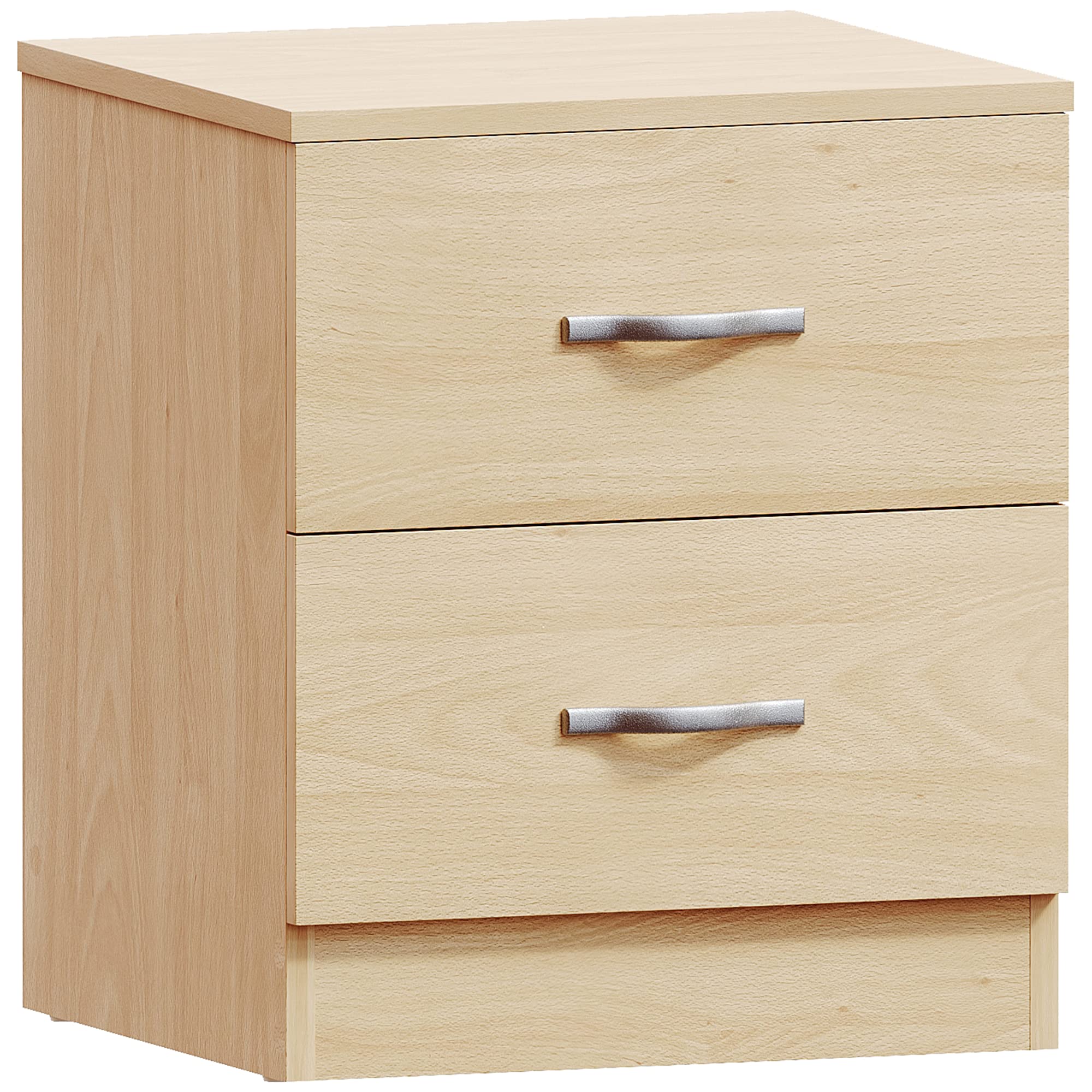 Vida Designs Large Pine Bedside Cabinet, 2 Drawer With Metal Handles and Runners, Unique Anti-Bowing Drawer Support, Riano Bedroom Furniture