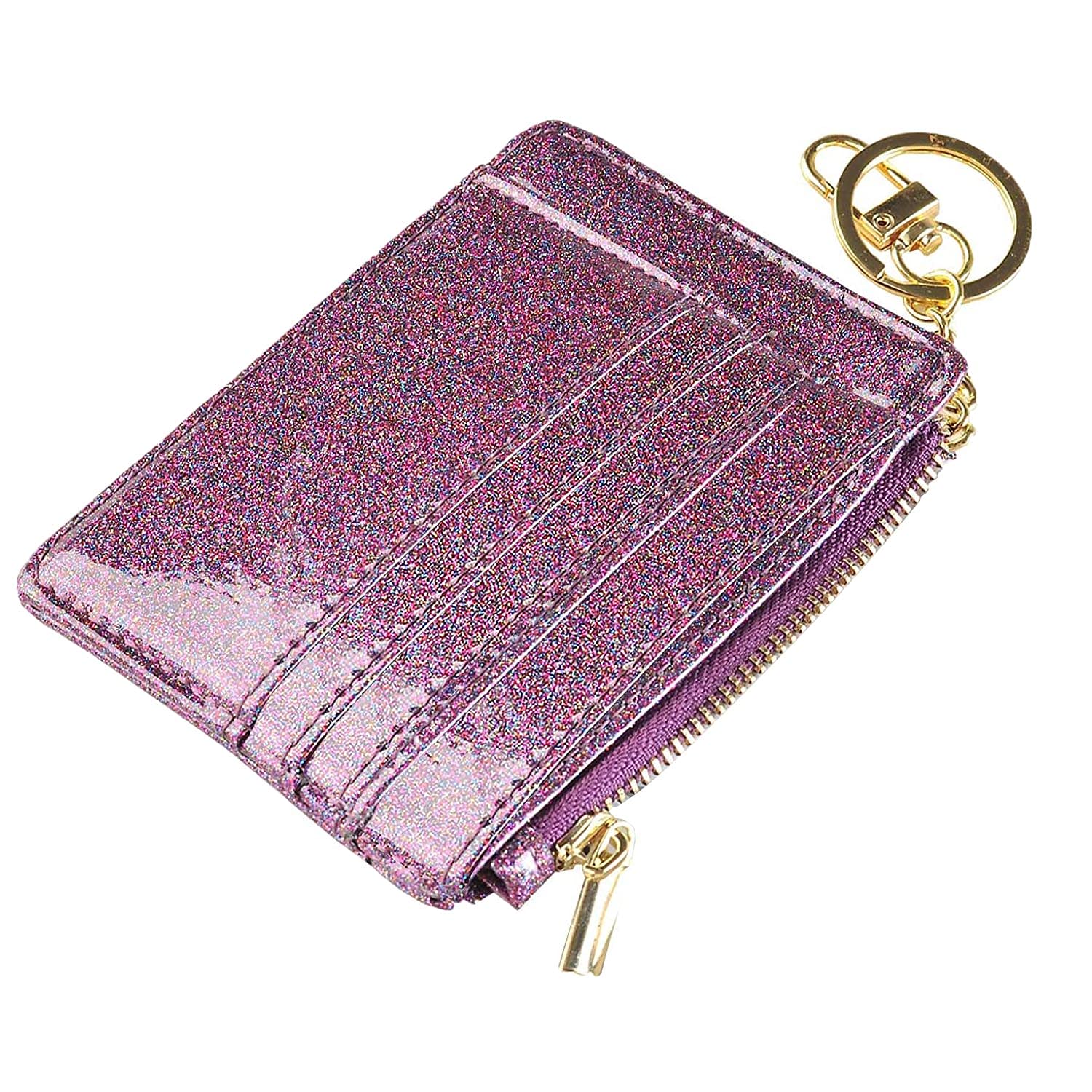 ehsbuy Card Holders Women Slim Ladies Card Holder Wallet RFID Blocking Leather Zipper Coin Purse Keychain Card Wallet