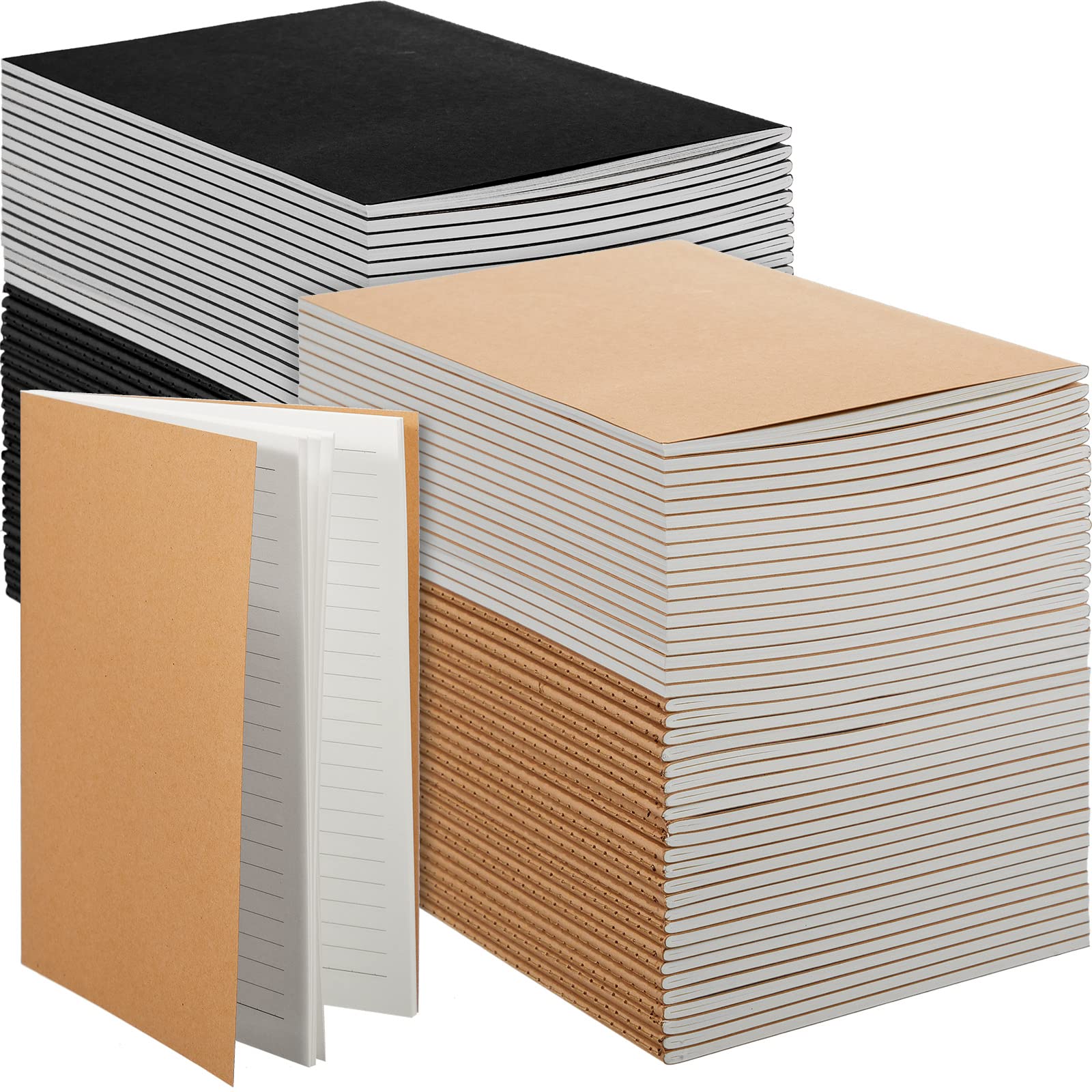 Photo 1 of Mimorou 100 Pcs Kraft Notebook Journals 5.5 Inch x 8.3 Inch A5 Softcover Notebooks Bulk for Writing Sketch Office Notepad with 60 Pages 30 Sheets (Multicolor,Lined)(Black, Brown,Lined)