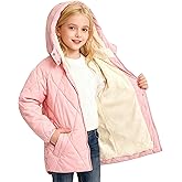 Funnycokid Girls' Winter Coat Sizes 5-12 Puffer Jacket Warm Windproof Waterproof Fleece-Lined Hooded Kids' Outerwear
