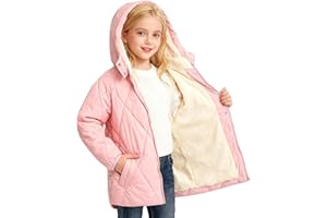 Funnycokid Girls' Winter Coat Sizes 5-12 Puffer Jacket Warm Windproof Waterproof Fleece-Lined Hooded Kids' Outerwear