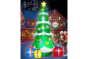 MELISHEER 12FT Christmas Tree Inflatables, Giant Blow Up Christmas Tree with Boxes, Lighted Up Xmas Inflatables with Rotating Snowflake Lights for Xmas