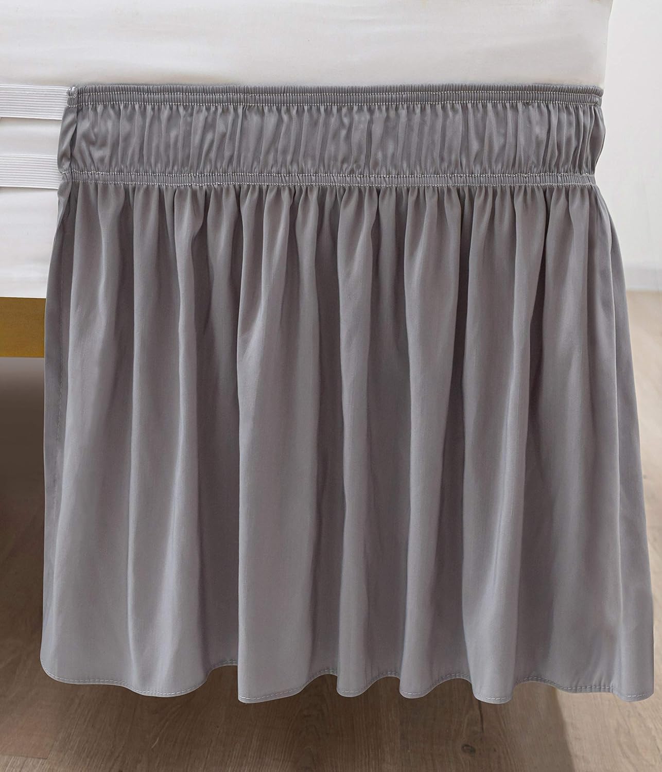 Biscaynebay Wrap Around Bed Skirts with Adjustable Belts, Silver Grey for Queen Size Beds 15 Inches Drop, Elastic Dust Ruffles, Easy Fit Wrinkle and Fade Resistant Silky Luxurious Fabric Solid Color: Kitchen & Dining