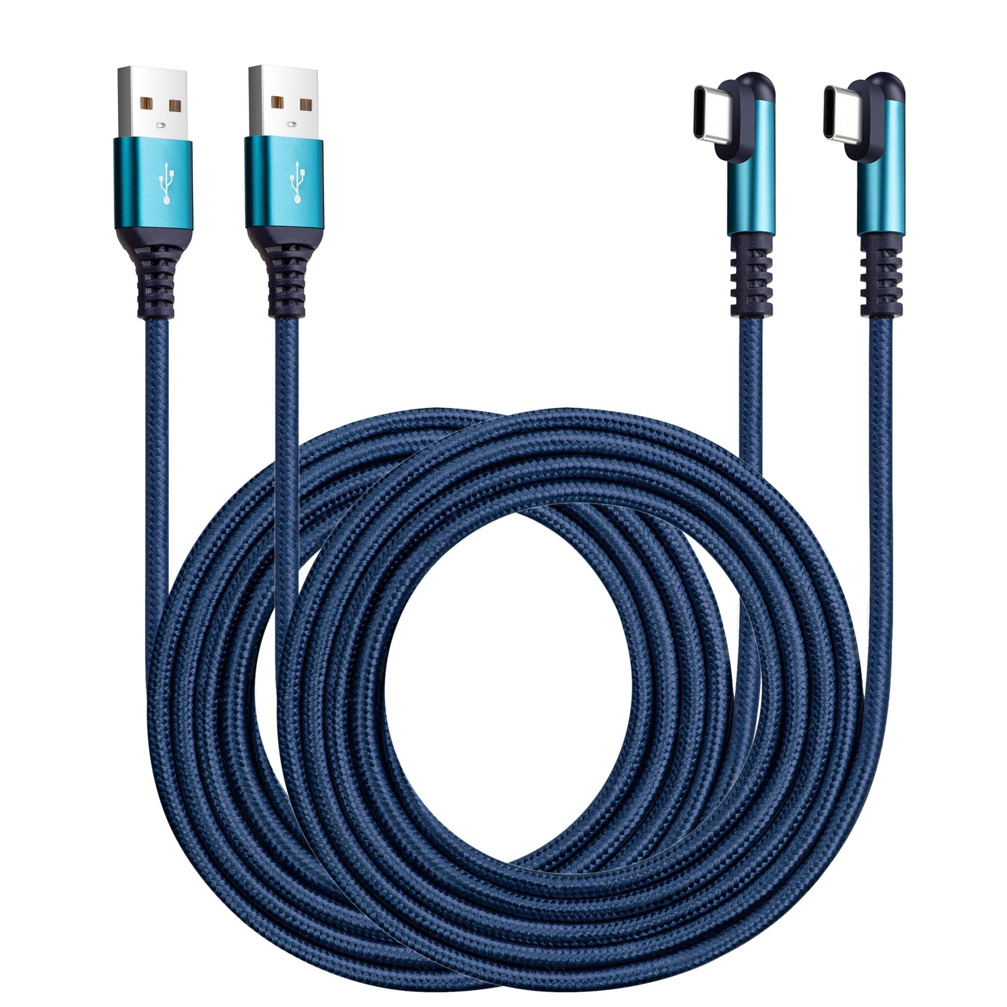 ROFICORD USB Type C Charger Cable 3A, 2-Pack 10ft+10ft Right Angle 90 Degree Fast Charging Braided Cord Compatible with Galaxy S10 S9 and Other Type C Devices (Blue)