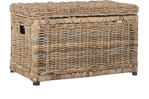 happimess HPM9002B Elijah 30" Wicker Storage Trunk, Collapsible for flat storage, Rattan-Kubusoft Gray, Coastal for Office, Dorm Room-LivingRoom, Bedroom, Dining Room, Natural