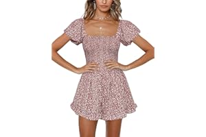 Jeanewpole1 Women Shirred Smocked Tube Top Short Wide Leg Pants Romper Jumpsuit