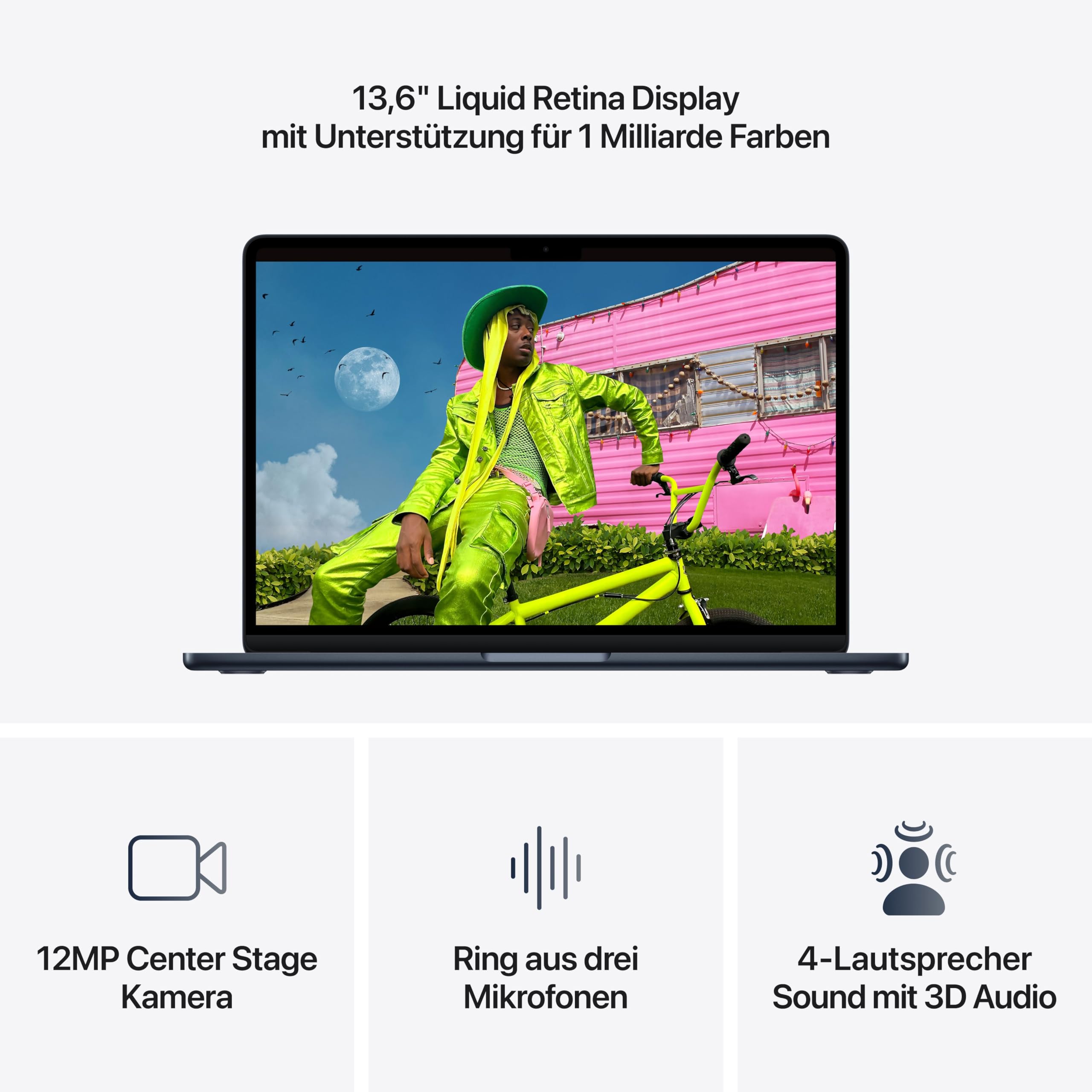 Apple 13" MacBook Air Laptop, M5 Chip mit 10‑Core CPU und 8‑Core GPU: Entwickelt für KI, 13,6" Liquid Retina Display, 16 GB gemeinsamer Arbeitsspeicher, 512 GB SSD, Touch ID, WLAN 7; Mitternacht 3