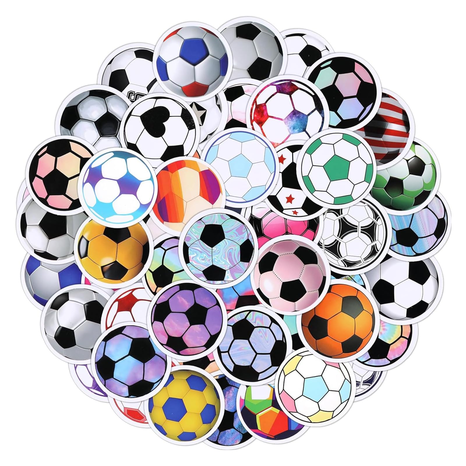 60pcs Soccer Stickers, Waterproof Sports Football Vinyl Stickers Small Soccer Ball Party Favors Gifts for Water Bottles Laptop Luggage Teenagers Soccer Lovers
