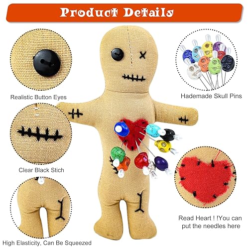 10-Piece Voodoo Doll Kit With Skull Pins - Stress Relief Horror Decor Beige