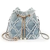 Kcizloz Denim Bucket Bag Hobo Crossbody Bag Denim Purse For Women Jean Drawstring Shoulder Bag