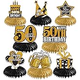 50th Birthday Decorations Honeycomb Centerpieces for Men Women, 8Pcs Black Gold Happy 50 Birthday Honeycomb Table Party Supplies, Fifty Birthday Cheers to 50 Years 50th Birthday Decor, Vicycaty