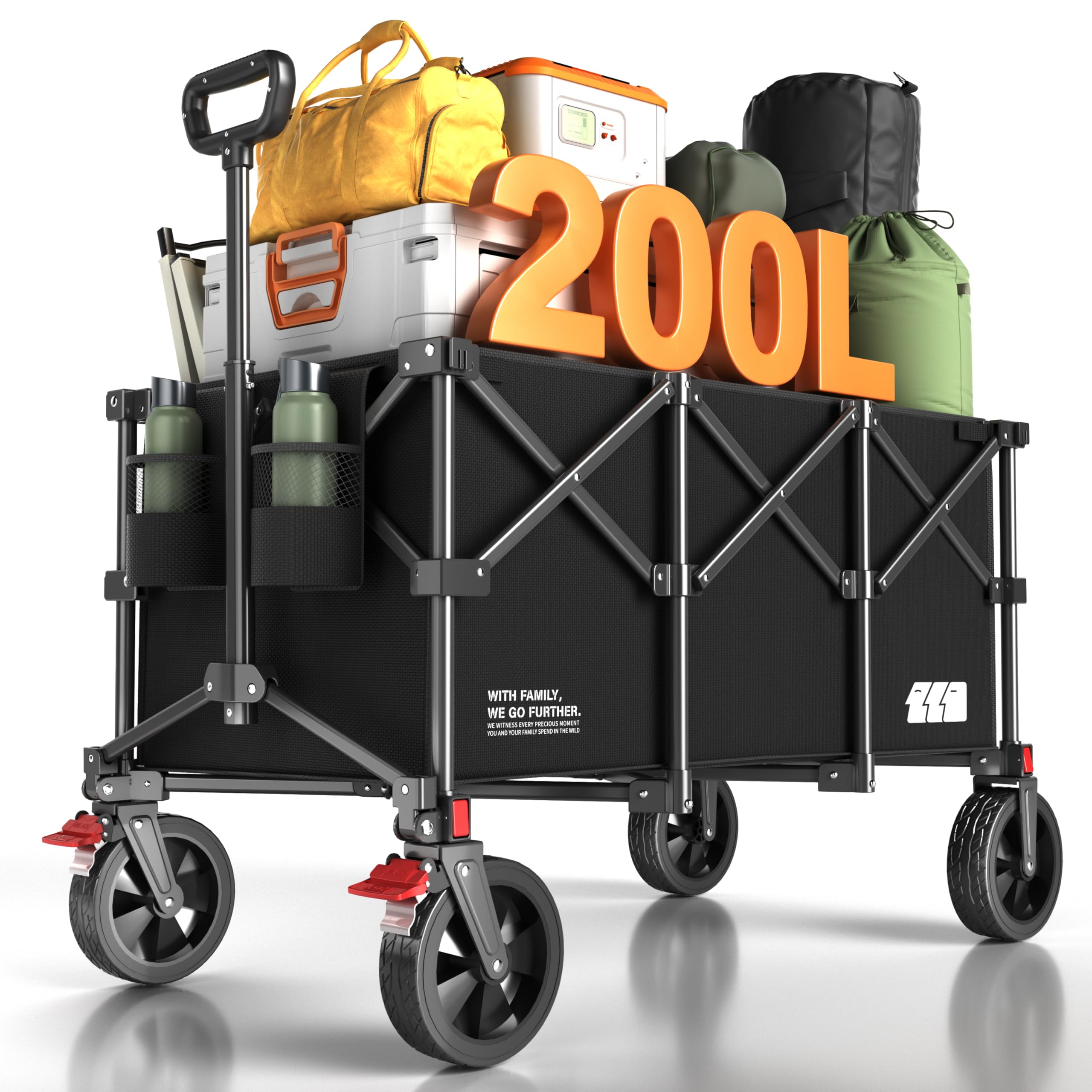 Photo 1 of **reference image**TANSTRIDER 200L Collapsible Foldable Wagon, Large Heavy Duty Wagon Cart with 440lbs Weight Capacity, Folding Utility Wagon with Brake for Camping, Garden, Sports, Picnic, Shopping (Black)