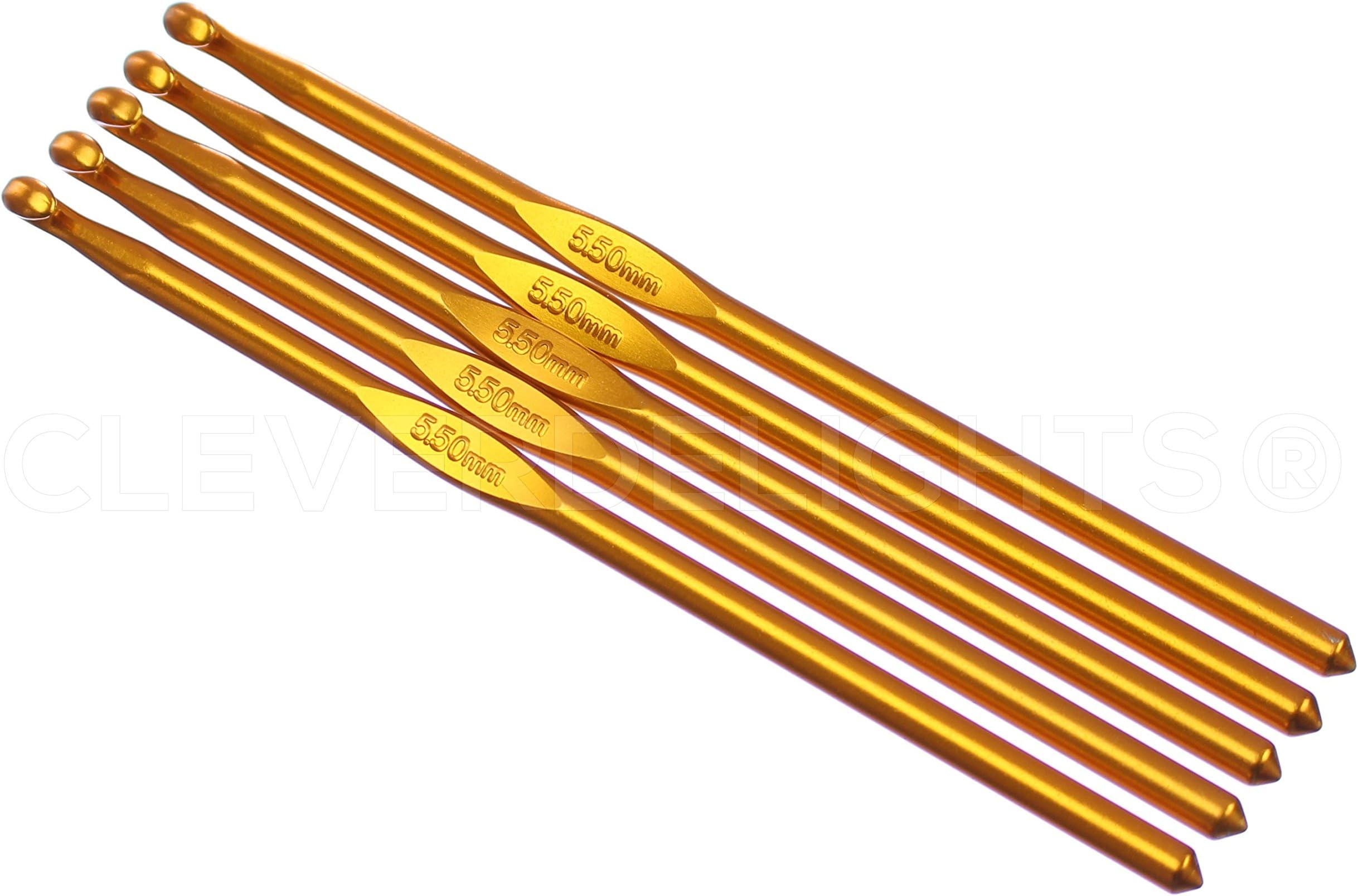 10 Pack - CleverDelights Size I (Size 9) Aluminum Crochet Hooks - 6" Length - 5.5mm Diameter - Knitting