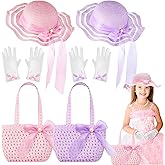 Zhanmai 6 Pcs Girls Tea Party Hats Accessories Set Kids Tea Party Bonnets Hats and Gloves Purses for Girls Dress up Favors