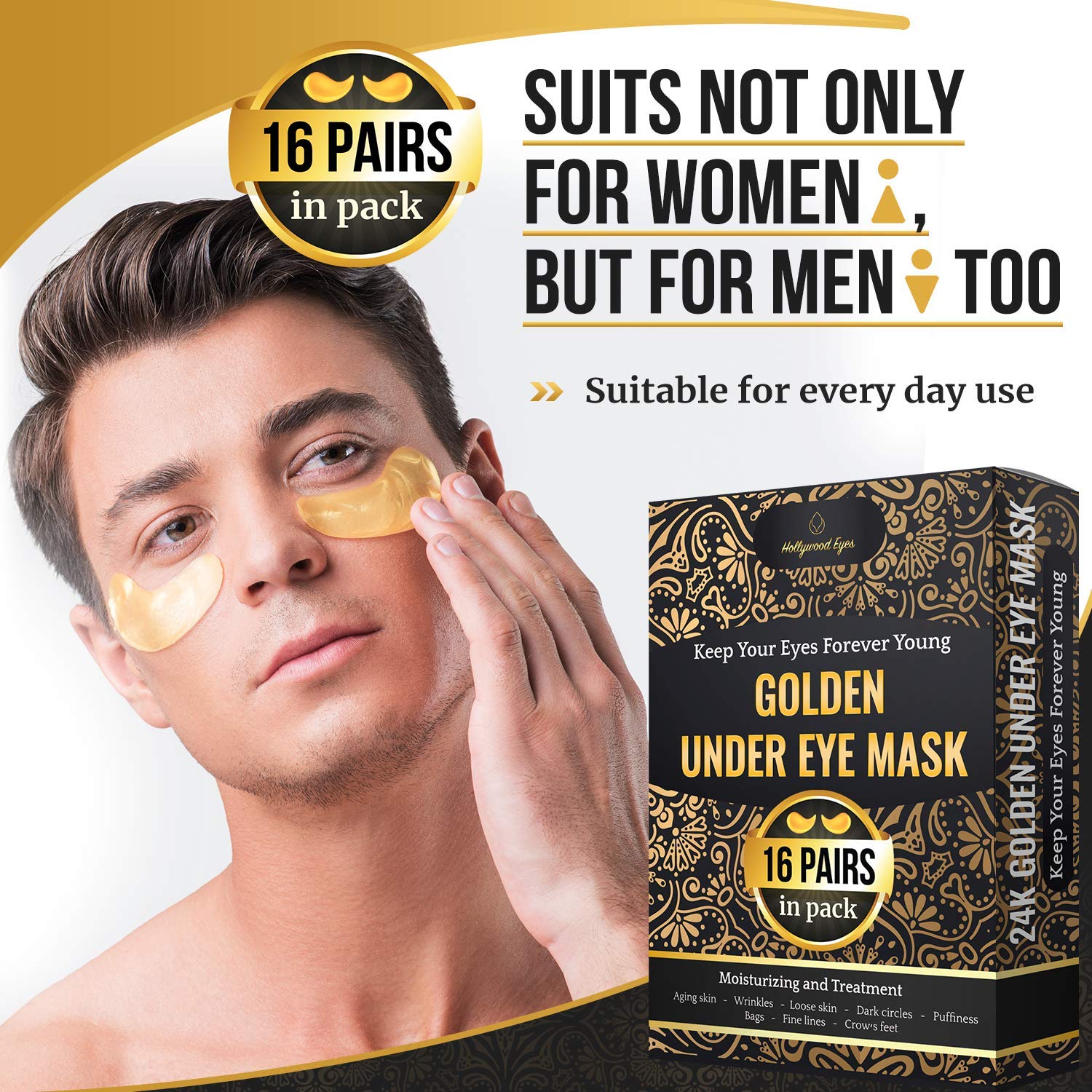 Under Eye Patches, 24K Gold Collagen Eye Mask, Dark Circles and Wrinkles Treatment, Anti-aging, Gel Pads for Puffiness and Bags, Immune System Support for Eyes, With Hyaluronic Acid, Deep Moisturizing : Beauty