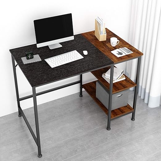 Amazon Com Joiscope Computer Desk With Shelves Laptop Table With Wooden Drawer 40 Inches Black Oak Finish Kitchen Dining