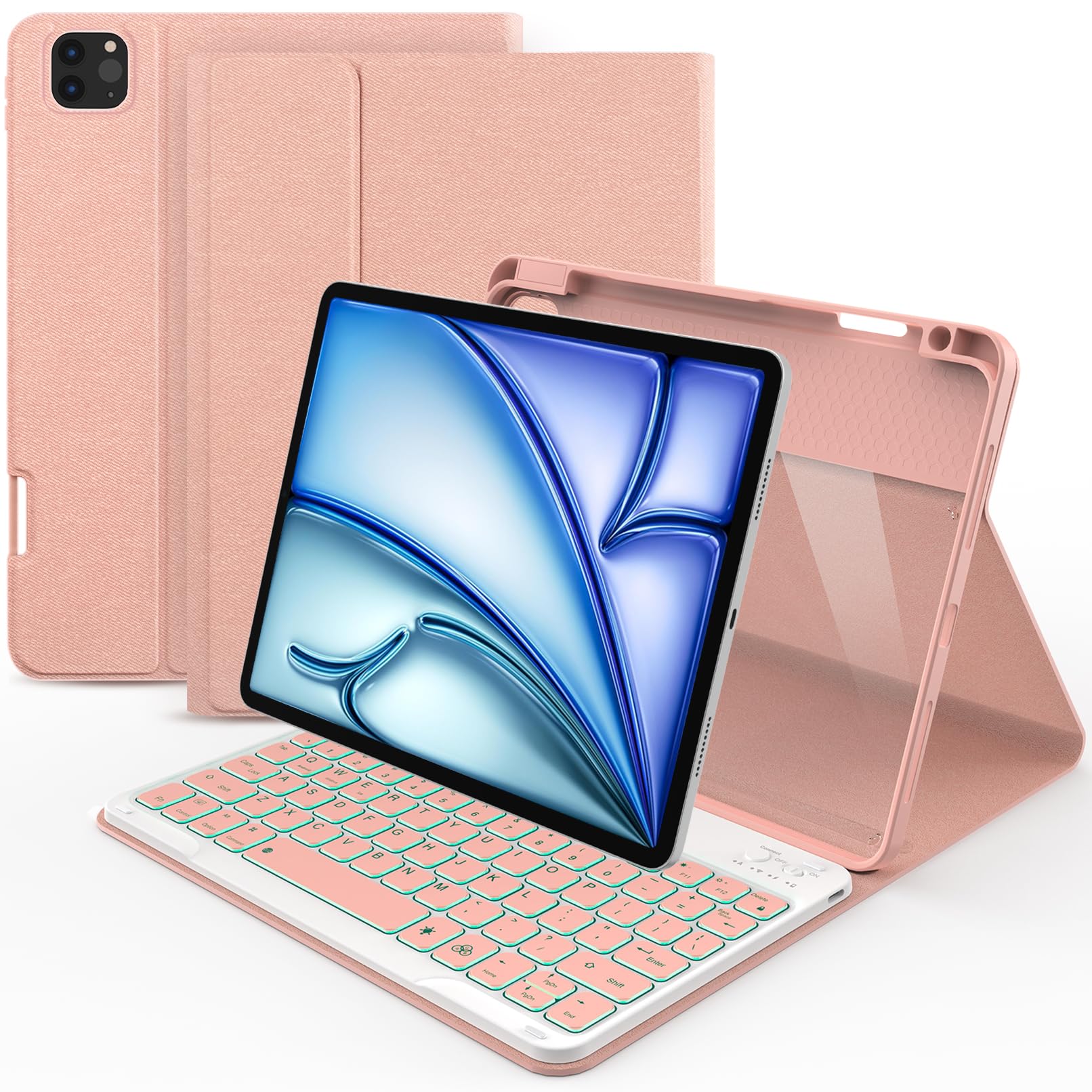 Photo 1 of Keyboard Case for iPad Air 11 inch (M3/M2, 2025/2024)/ iPad Pro 11 inch (1st, 2nd, 3rd, 4th Gen)/ iPad Air 5th 4th Generation, 7 Colors Backlit Detachable Wireless Keyboard Cover with Pencil Holder