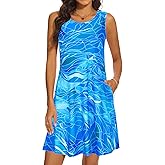 moskill Summer Dresses for Women 2026 Casual Sundresses Beach Cover Ups Sleeveless Tshirt Swing Dress with Pockets