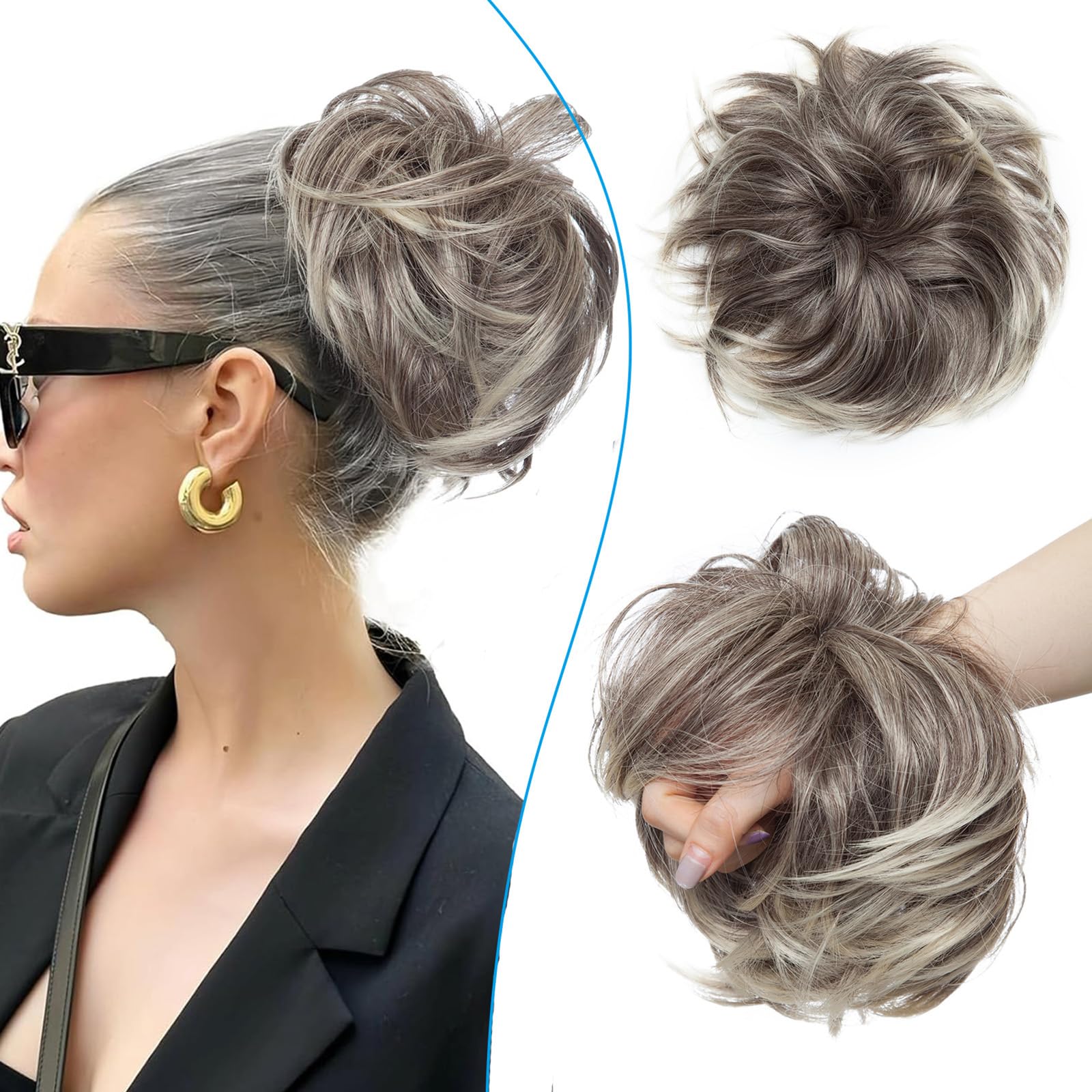 Messy Updo Buns for Women Synthetic Hair Ponytail Scrunchies Donut Chignons Hairpieces Extensions Medium Brown to Bleach Blonde