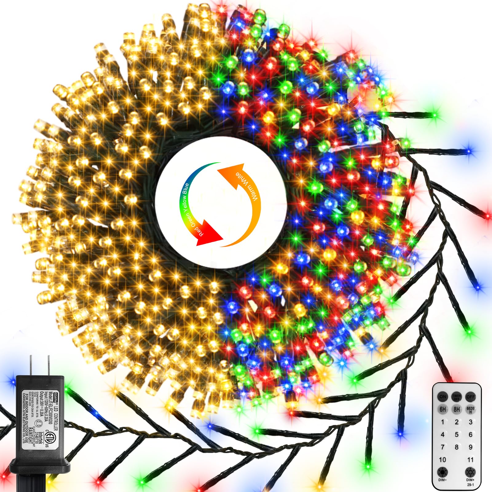 Photo 1 of ZAIYW 50Ft 1000 LED Cluster String Lights Dual Color Changing String Lights with Remote Timer Plug in Firecracker Christmas Lights for Garden Tree Decor (Warm White & Multicolor)