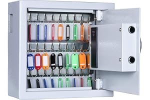HOLOJOY Key Cabinet with Digital Lock - Heavy Duty Secured Storage, Lock Box with Key Tags Wall Mounted Metal Steel Key Safe - Ideal for Home Hotels Schools & Businesses