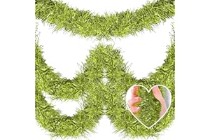 MEBIORNT 50 Feet Christmas Tinsel Garland, Metallic Twist Garland Wall Hanging Tinsel Garland Backdrop for Parade Floats, Christmas Eve, New Year, Valentine's Day Party Decorations (Light Green, 2in x 50ft)